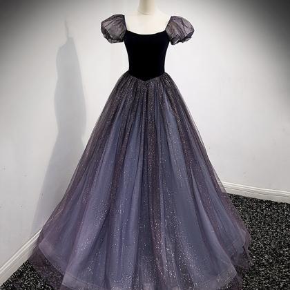 Black And Purple Tulle Long Prom Dress Evening..