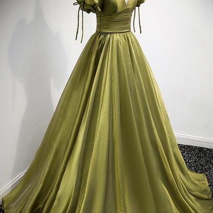 Green V Neck Tulle Long Prom Dress A Line Evening..
