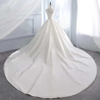 White Satin Long A Line Prom Dress Wedding Dress