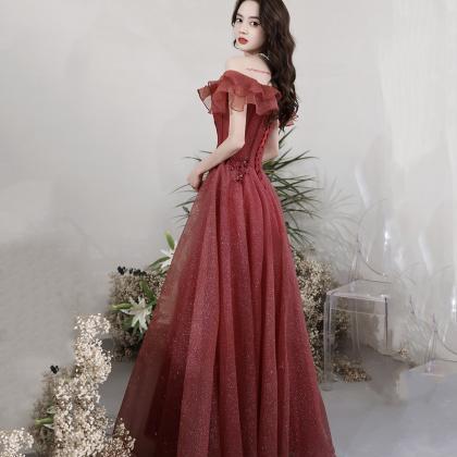 Shiny Tulle Seqins Long A Line Prom Dress Evening..