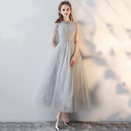Gray Tulle Short Prom Dress Gray Evening Dress