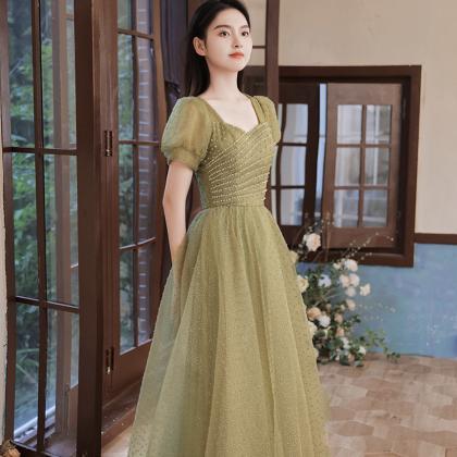 Green Tulle Beads Long Prom Dress A Line Evening..