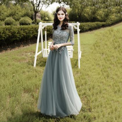 Green Tulle Lace Long A Line Prom Dress Cute..