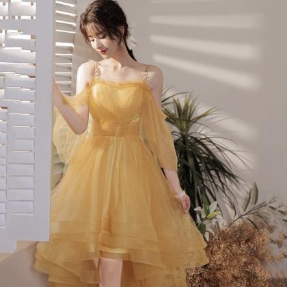 Yellow Tulle Short Prom Dress Yelloe Coaktail..