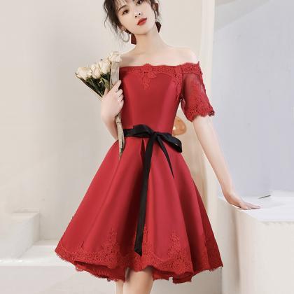 Red Satin Lace Short Prom Dress Red Homecoming..
