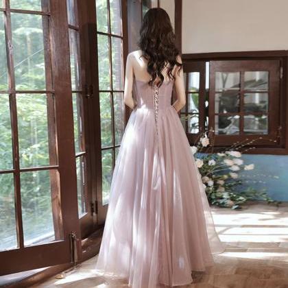 Pink Tulle Lace Long Prom Gown Evening Gown