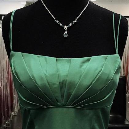 Green Satin Long A Line Prom Gown Evening Gown