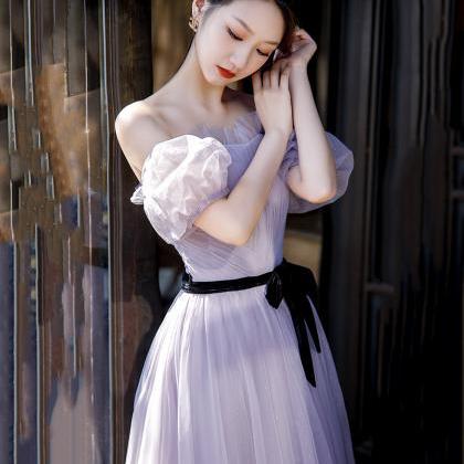 Purple Tulle Long A Line Prom Dress Evening Gown