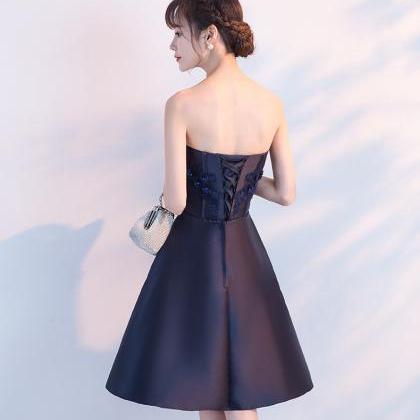 Blue Satin Lace Short Prom Dress Cocktail Dress
