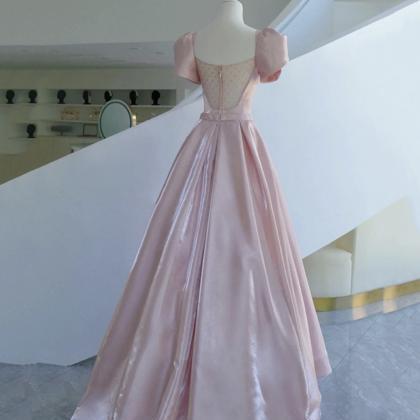 Pink Satin Long A Line Prom Dress Pink Evening..