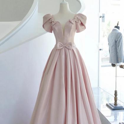 Pink Satin Long A Line Prom Dress Pink Evening..