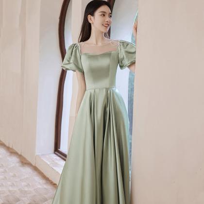 Green Satin Long A Line Prom Dress Evening Dress on Luulla