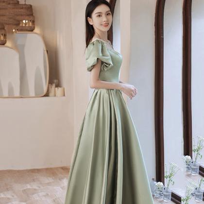 Green Satin Long A Line Prom Dress Evening Dress on Luulla