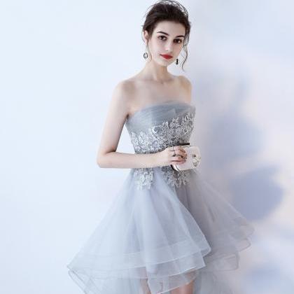Gray Tulle Lace High Low Prom Dress Party Dress