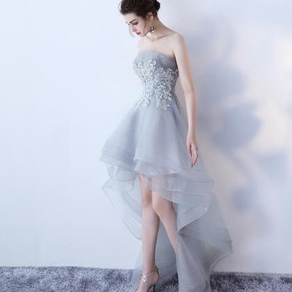 Gray Tulle Lace High Low Prom Dress Party Dress