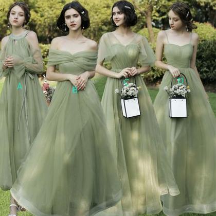 Green Tulle Long A Line Prom Dress Bridesmaid..