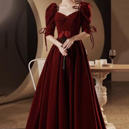 Burgundy Velvet Long Prom Dress A Line Evening..