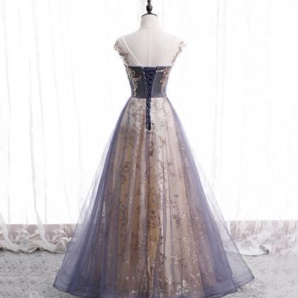 Cute Tulle Sequins Long Prom Dress Evening Dress