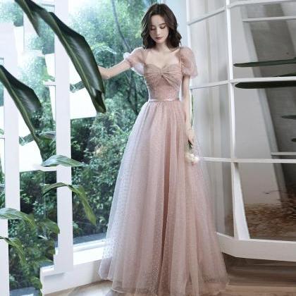 Pink Tulle Long A Line Prom Dress Pink Evening..