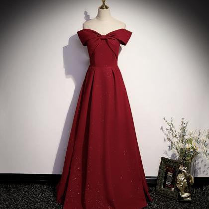 Burgundy Satin Long Prom Dress A Line Evening Gown