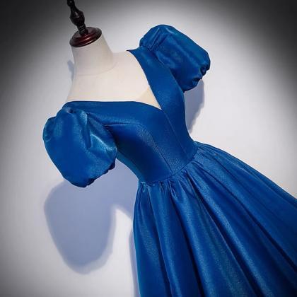 Blue Saitn Long Prom Dress A Line Evening Gown