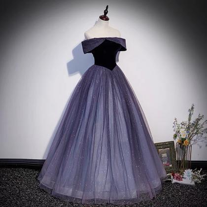 Purple Tulle Long Prom Dress A Line Evening Gown