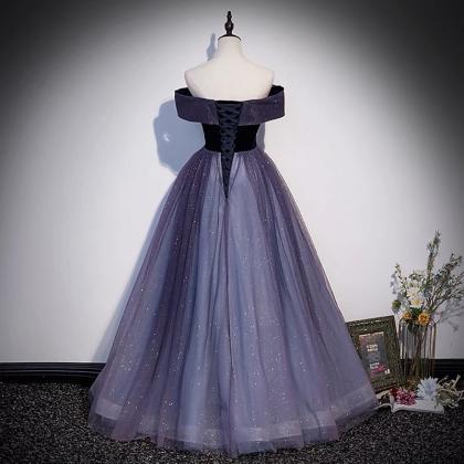 Purple Tulle Long Prom Dress A Line Evening Gown