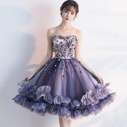Purple Tulle Lace Short Prom Dress A Line..