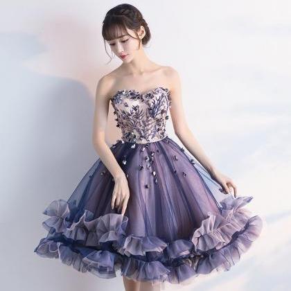Purple Tulle Lace Short Prom Dress A Line..