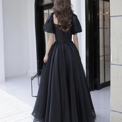 Black Tulle Long Prom Dress A Line Evening Gown