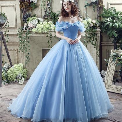 Blue Tulle Long Prom Dress Blue Evening Gown