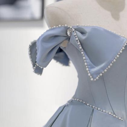 Blue Satin Long Prom Dress A Line Evening Dress
