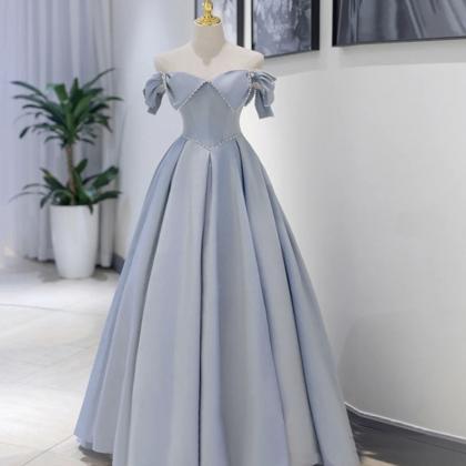 Blue Satin Long Prom Dress A Line Evening Dress