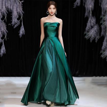 Green Satin Long Prom Dress Green Evening Dress
