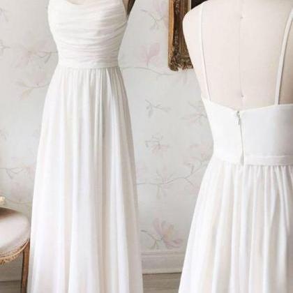 White Chiffon Long Simple Prom Dress White Evening..