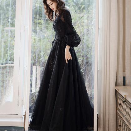Black Lace Long Sleeve Prom Dress Black Evening..