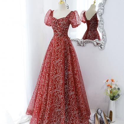 Red tulle sequins long prom dress red evening gown Y1179 main image 0