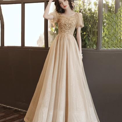 Cute Tulle Sequins Long Prom Dress A Line Evening..