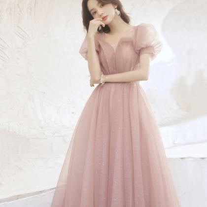 Pink Tulle Long Prom Dress Pink Evening Gown