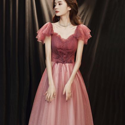 Burgundy Tulle Long Prom Dress A Line Evening..