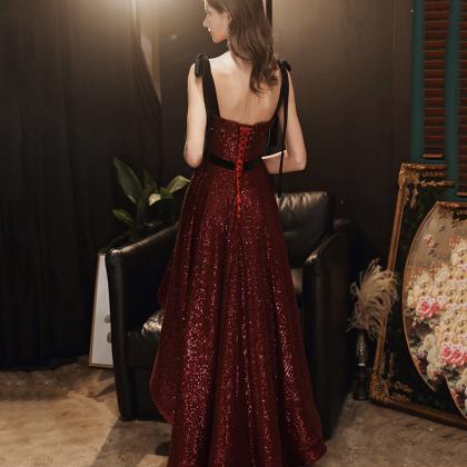 Burgundy Sequins High Low Prom Dress Homecoming..
