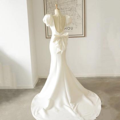 Mermaid Satin Long Prom Dress White Evening Dress