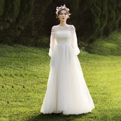 White Tulle Long Prom Dress White Evening Dress