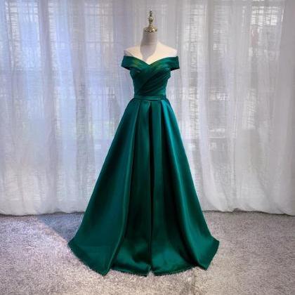Green Satin Long Prom Dress Green Evening Dress
