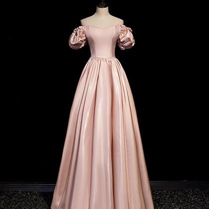 Pink Satin Long Prom Dress Pink Evening Dress