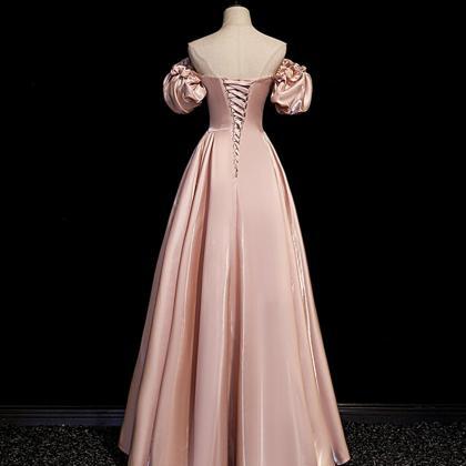Pink Satin Long Prom Dress Pink Evening Dress