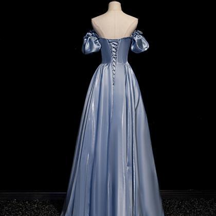 Blue Satin Long Prom Dress Blue Evening Dress