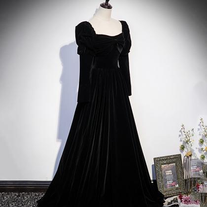 Elegant Velvet Long Sleeve Prom Dress A Line..