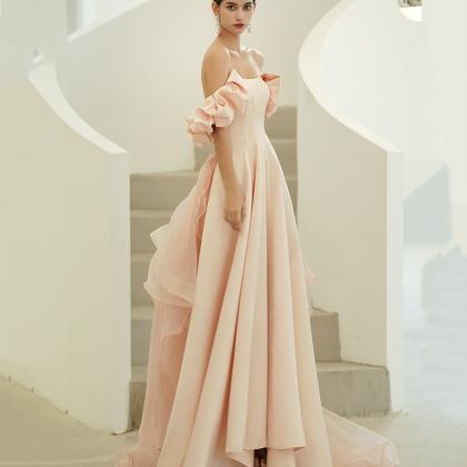 Pink Satin Tulle Long Prom Dress A Line Prom Dress