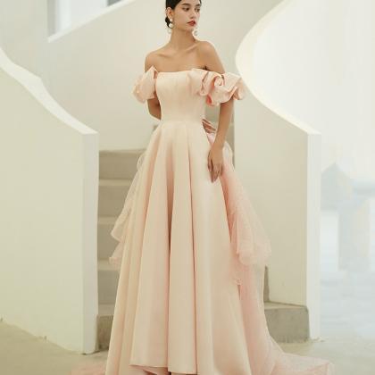 Pink Satin Tulle Long Prom Dress A Line Prom Dress